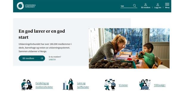Skjermbilde av forsiden til Utdanningsforbundet. Foto.