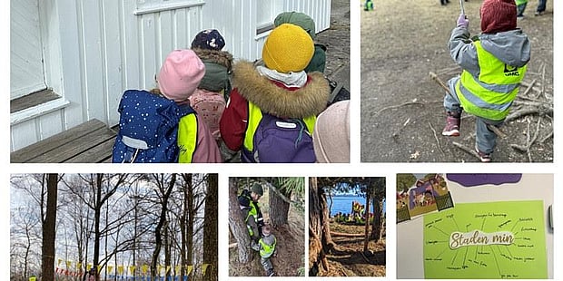 Collage av ulike bilder fra barnehagedagen