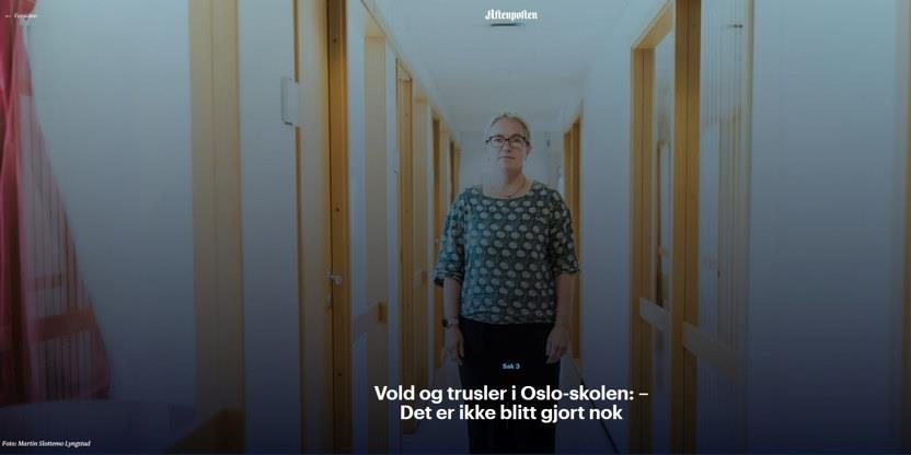 Bilde av Marianne Lange Krogh med artikkeltittel "Vold og trusler i Osloskolen: - Det er ikke blitt gjort nok"