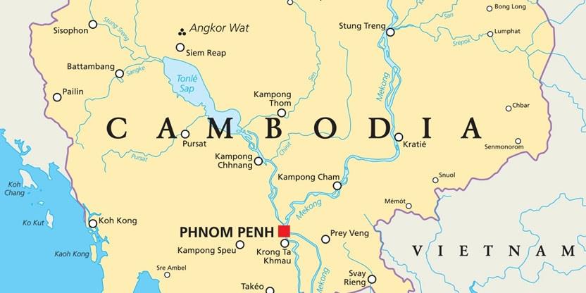Bildet viser et kart over landet Kambodsja.